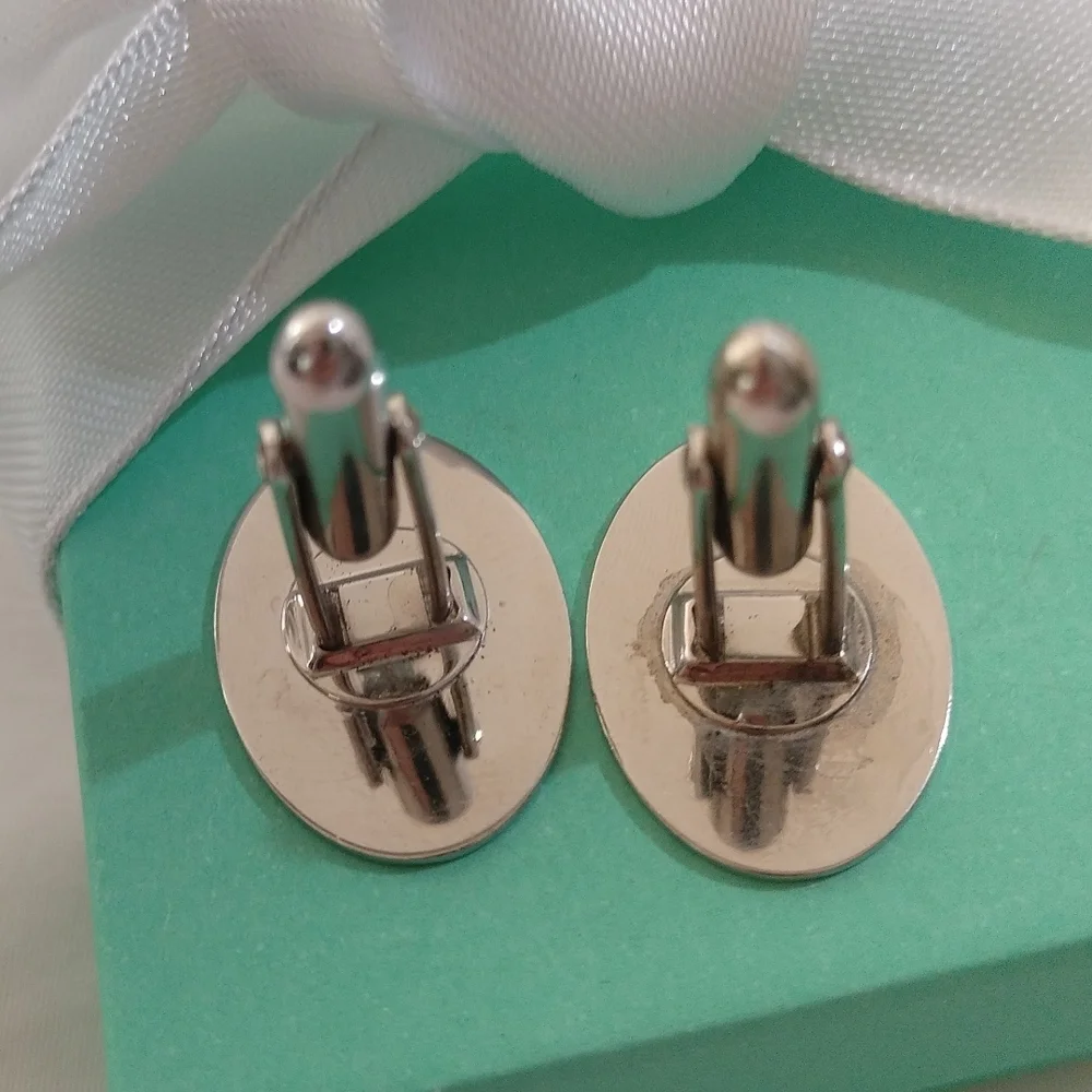 Vintage LaMode Sterling Silver Oval Etched Cuff Links cufflinks